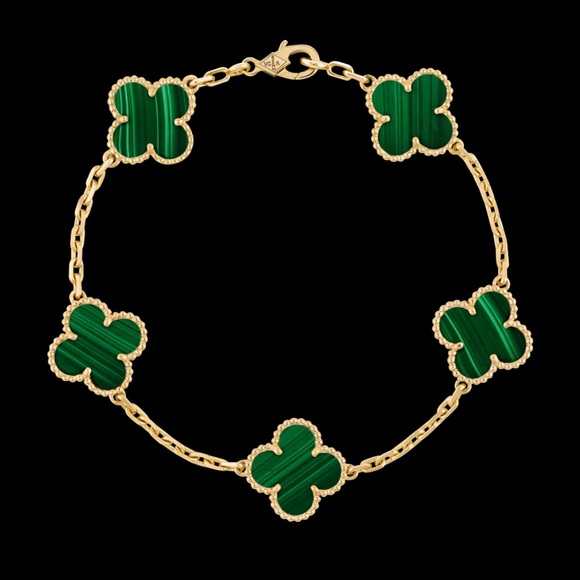 Van Cleef & Arpels Jewelry - Van Cleef & Arpels Vintage Alhambra bracelet, 5 motifs, 18K yellow gold, malachi
